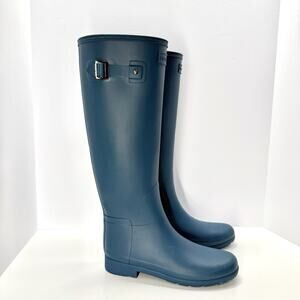 Hunter Original Refined Tall Rain Boots Waterproof Adj Calf Matte Women Sz 8 US